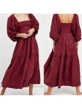 Free People Dahlia Embroidered Maxi Dress Sweet Raisin